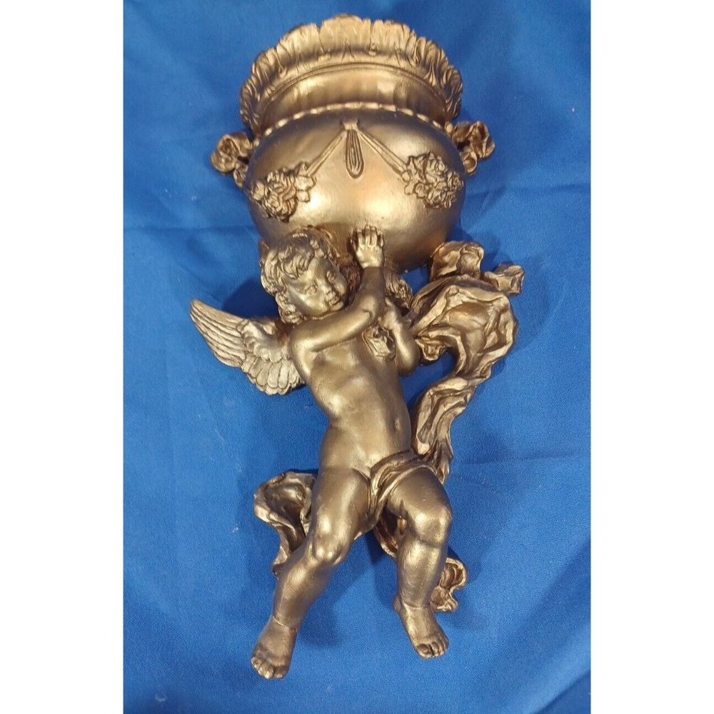 Vtg Syroco Cherub Wall Pocket Urn Rose Wall Sconce Putti Angel Planter V… - Picture 4 of 8